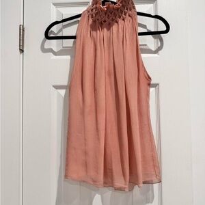 Smocked Halter Neck Pink Blouse Silk